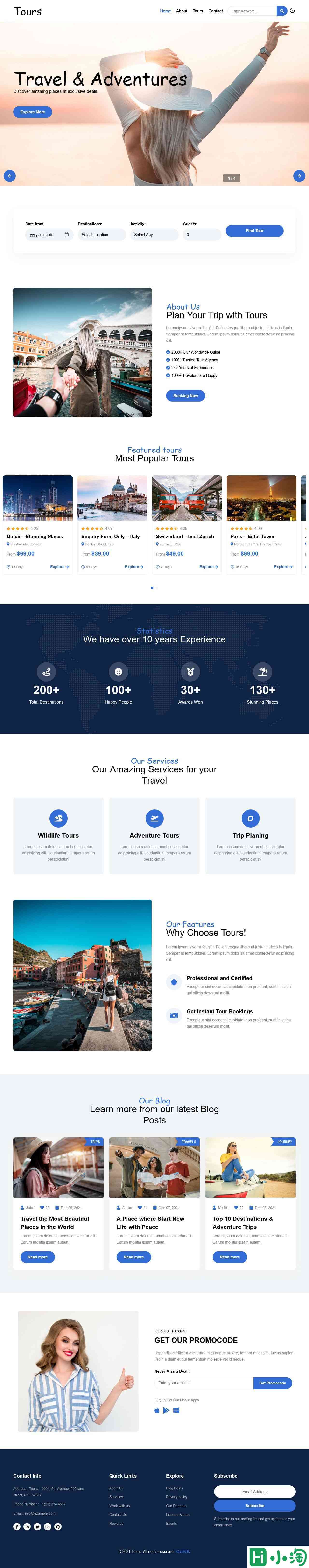 旅行旅程攻略服务网站模板-PC预览